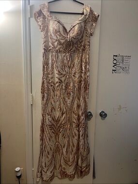 Rose Gold Sequin Maxi Dress with Cap Sleeves